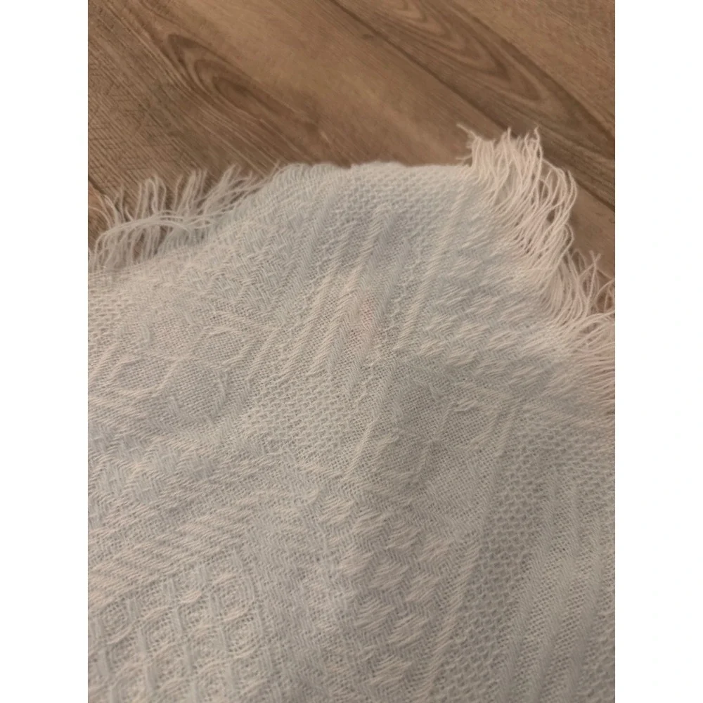 Vintage Yellow Bird‎ Baby Blanket Light Blue Woven Waffle Fringe Japan 39x39